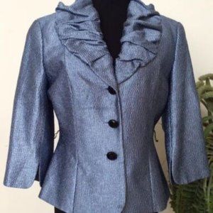 Adrianna Papell Evening Essentials Womens Jacket Metallic Silver Ruffle Neck 4